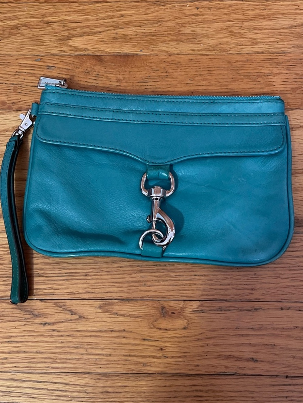 Rebecca Minkoff skinny Mac blue clutch in leather